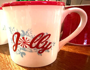 2007 Starbucks Holiday Coffee Mug "Jolly" Candy Stripe Christmas 14 Oz. Cup